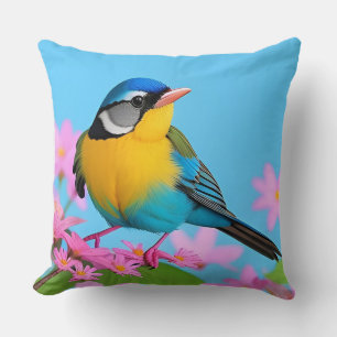 🌿 Blue Tit Bird Floral Branch Gift For Bird Lover Throw Pillow
