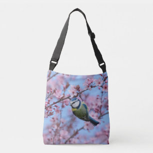 Blue Tit Bird in Pink Japanese Cherry Blossoms   T Crossbody Bag