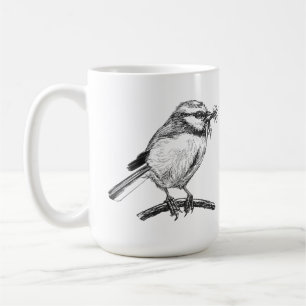 Blue tit bird ink drawing coffee mug