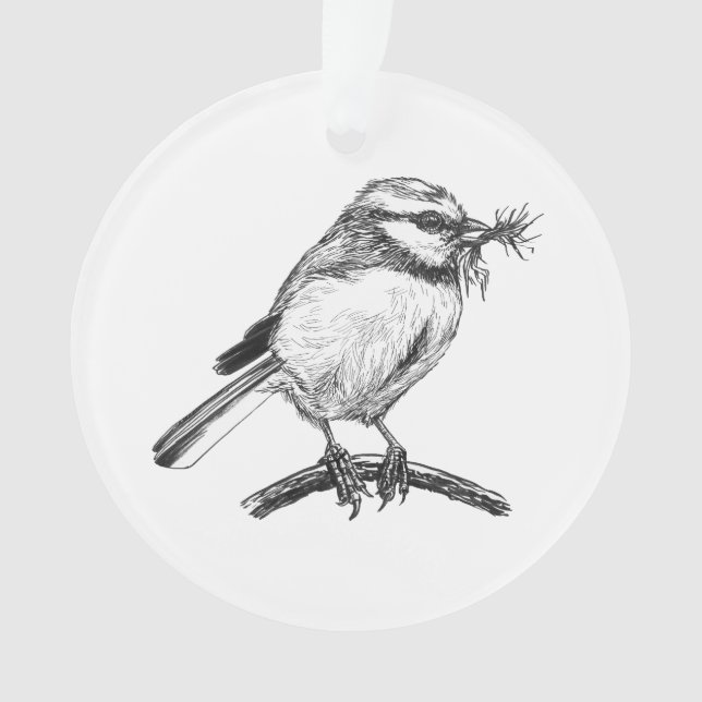 Blue tit bird ink drawing ornament (Front)