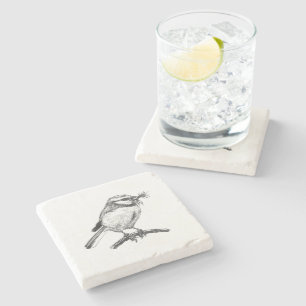 Blue tit bird ink drawing stone coaster