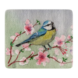 Blue Tit Bird On Cherry Blossom Tree Cutting Board