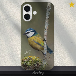 Blue Tit Bird Painting Birdwatcher Custom Name iPhone 16 Case