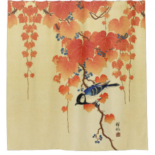 Blue Tit Bird,Paulownia Branch,Red Autumn Leaves 