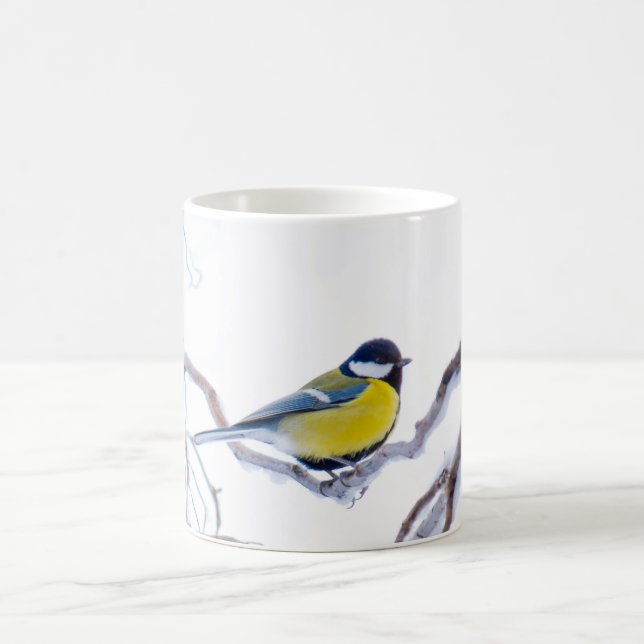 Blue Tit Bird Perched Branches Snow Frost Nature Coffee Mug (Center)