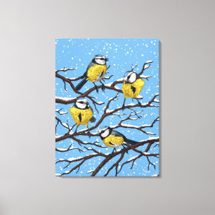 Blue tit birds in winter canvas print