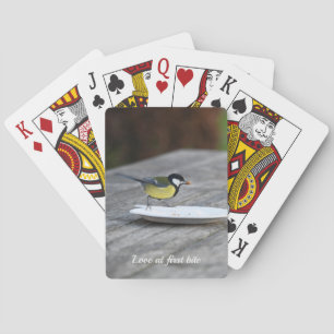 Blue Tit Feeding on Cake Plate Love at First Bite Playing Cards