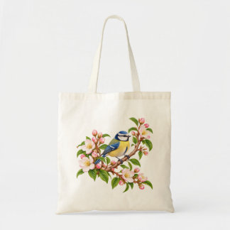 Blue Tit on Blossom Branch Botanical Bird Tote Bag