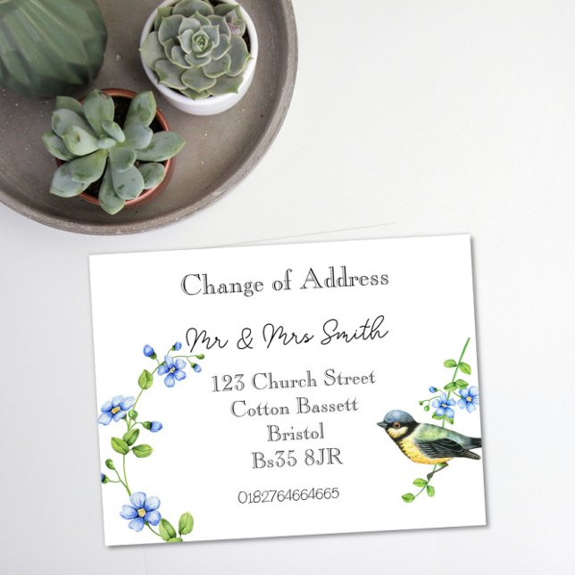 blue tit Watercolour Bird Change of Address Announcement Postcard (Creator Uploaded)