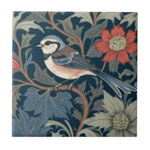 Blue Tit William Morris style Left facing Bird Tile