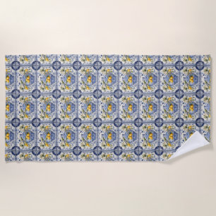 Blue titles and lemons from Amalfi Italy Beach Towel