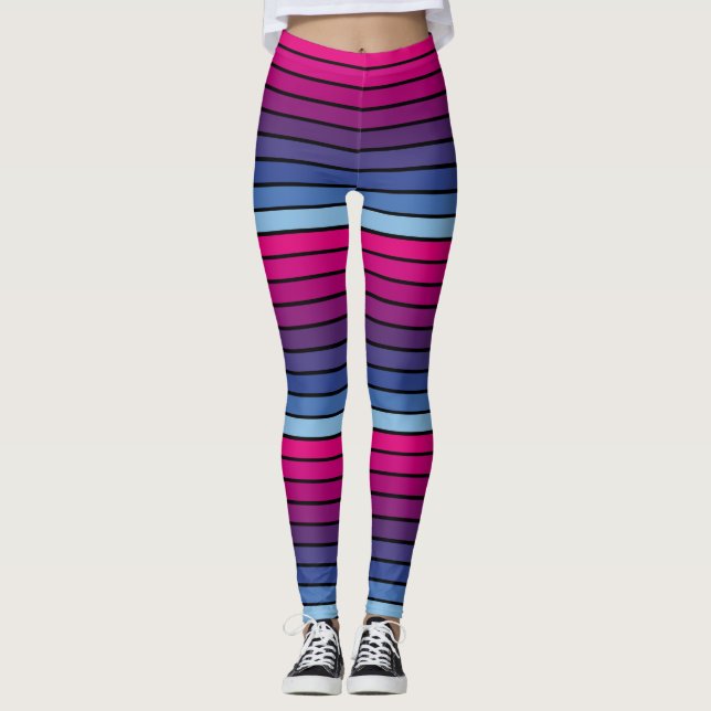 Blue To Pink Gradient Striped Leggings (Front)