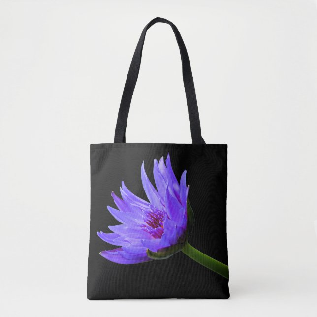 Blue to Purple Water Lily Custom Shoulder Tote (Front)