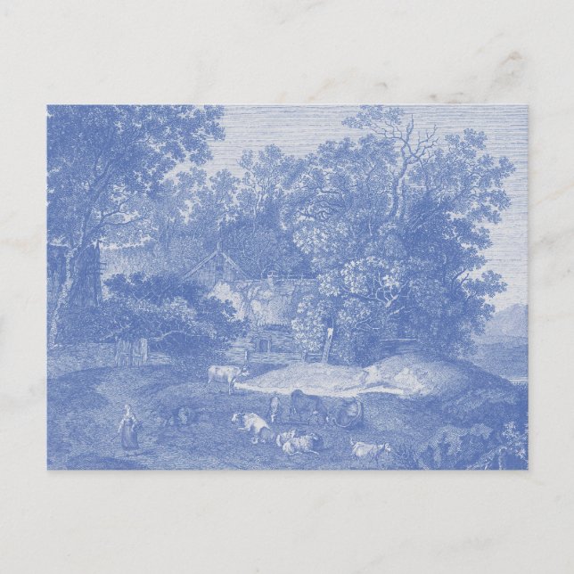 Blue Toil de Jouy French Country Shabby Elegance Postcard (Front)