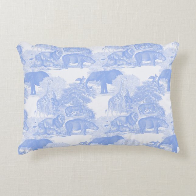 Blue Toile Animals Chinoiserie Baby Boy Nursery Accent Pillow (Front)