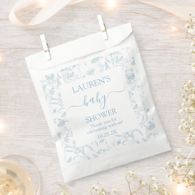 Blue Toile Bear Baby Shower Boy Favour Bag (Clipped)