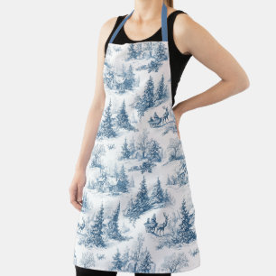 Blue Toile Christmas Pattern  Apron