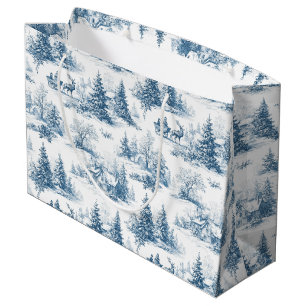 Blue Toile Christmas Pattern  Large Gift Bag