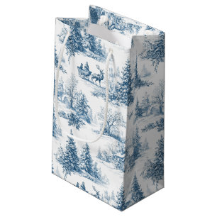 Blue Toile Christmas Pattern  Small Gift Bag