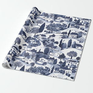 Blue Toile Countryside Scene (1) Wrapping Paper