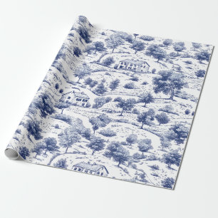 Blue Toile Countryside Scene (3) Wrapping Paper