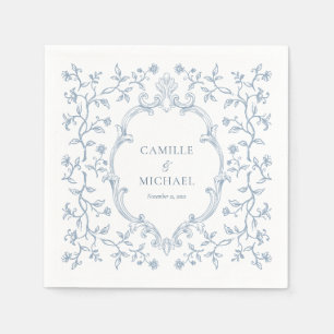 Blue Toile Crest Wedding Napkins
