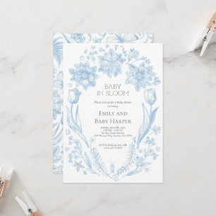 Blue Toile de Jouy Baby in Bloom Baby Shower 3 Invitation