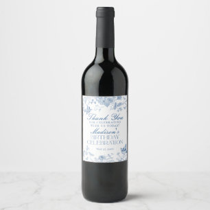 Blue Toile De Jouy Birthday Party Favours Wine Label