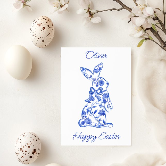 Blue Toile De Jouy Bonne Carte de voeux de Pâques (Créateur téléchargé)