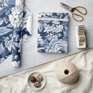 Blue Toile de Jouy Christmas Pattern  Wrapping Paper