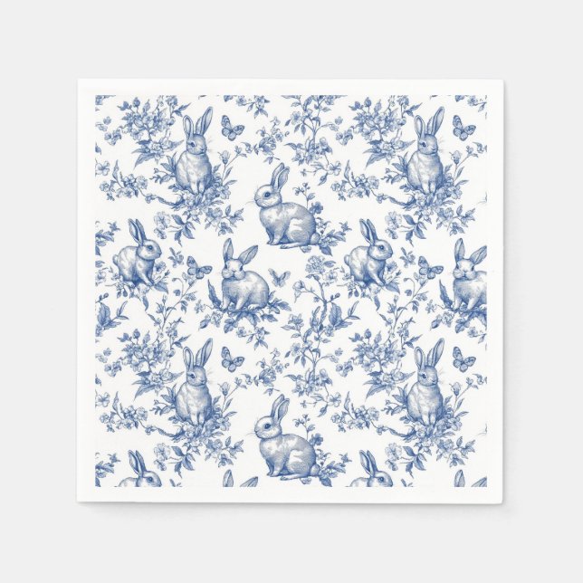 Blue Toile De Jouy Easter Bunny Napkin (Front)