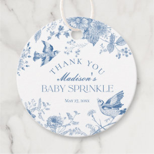 Blue Toile De Jouy Floral Baby Sprinkle Favour Tags