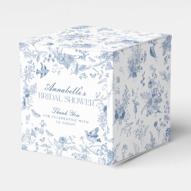 Blue Toile De Jouy Floral Bridal Shower Favour Box (Front Side)
