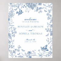 Blue Toile De Jouy Floral Mariage Affiche de bienv