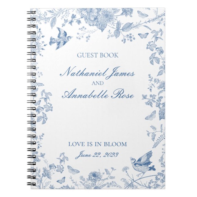Blue Toile De Jouy Floral Mariage Livre d'or (Devant)
