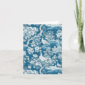 Blue Toile de Jouy-inspired Floral Paper Greeting Card