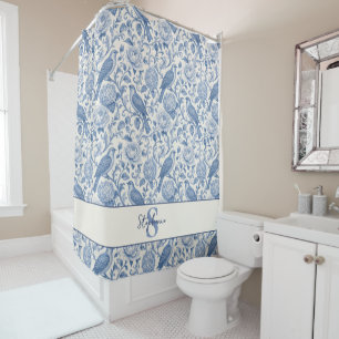 Blue Toile de Jouy Mongram French Floral Pattern