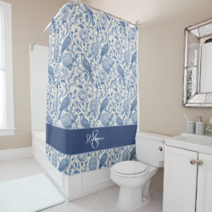 Blue Toile de Jouy Monogram French Floral Pattern