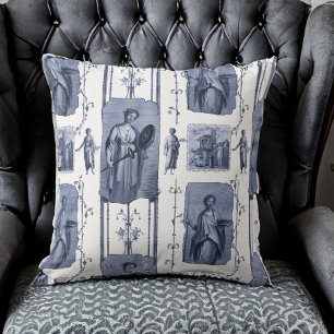 Blue Toile de Jouy Neoclassical Gods and Goddesses Throw Pillow