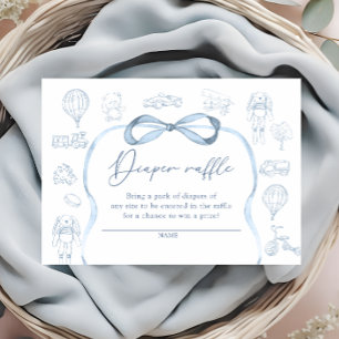 Blue Toile De Jouy Nursery Diaper Raffle Ticket  Enclosure Card
