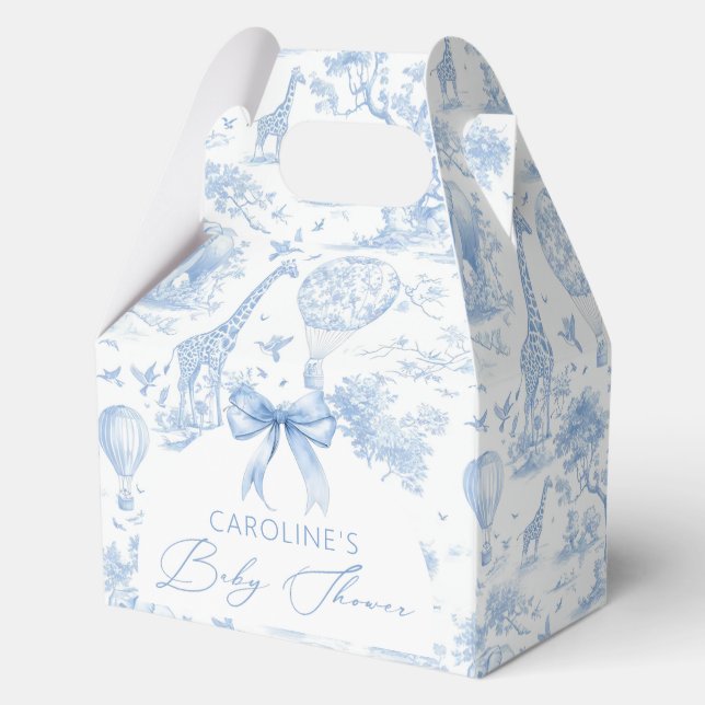 Blue Toile de Jouy Safari Boy Baby Shower Favor Box (Front)