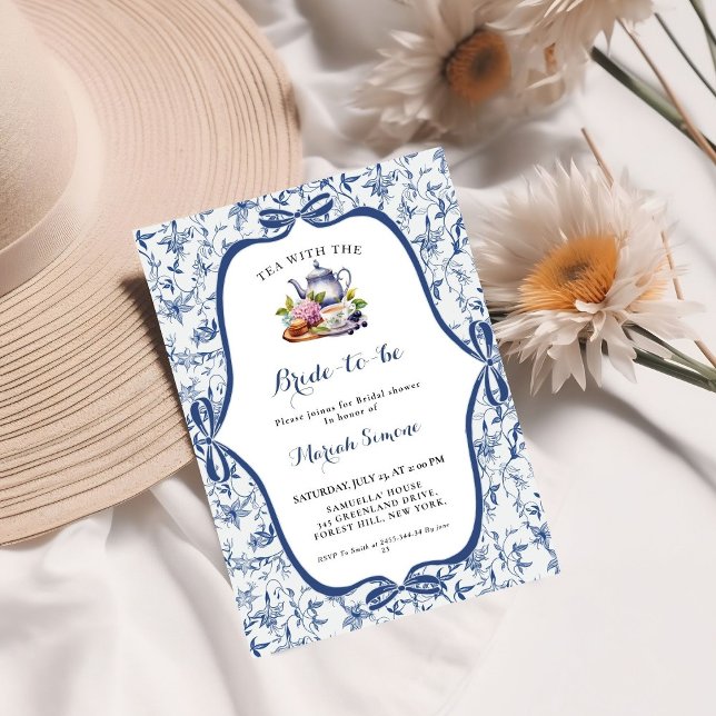 Blue Toile de jouy Tea Party Bridal shower Invitation (Creator Uploaded)