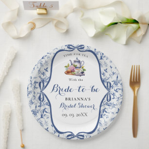 Blue Toile de jouy Tea Party Bridal shower Paper Plate