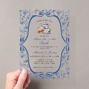 Blue Toile de jouy Tea Party Engagement Party Acrylic Invitations