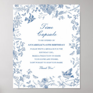 Blue Toile De Jouy Time Capsule Baby Birthday Game Poster