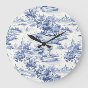 Blue Toile de Jouy Vintage Country Style design Large Clock