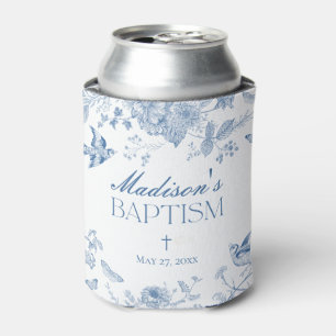 Blue Toile De Jouy Vintage Floral Baptism Can Cooler