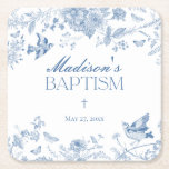 Blue Toile De Jouy Vintage Floral Baptism Square Paper Coaster<br><div class="desc">This Blue Chinoiserie Party Decor Collection, features delicate toile floral patterns for timeless elegance. Each piece in this collection showcases intricate designs in shades of blue, evoking a sense of sophistication and elegance. ★ Let me help you plan your next party! ★ If you need coordinating décor, please check my...</div>
