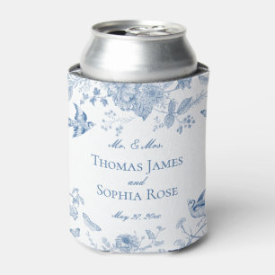 Blue Toile De Jouy Vintage Floral Wedding Favours Can Cooler