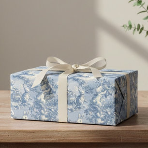 Blue Toile Easter Bunny   Vintage Rabbit Wrapping Paper